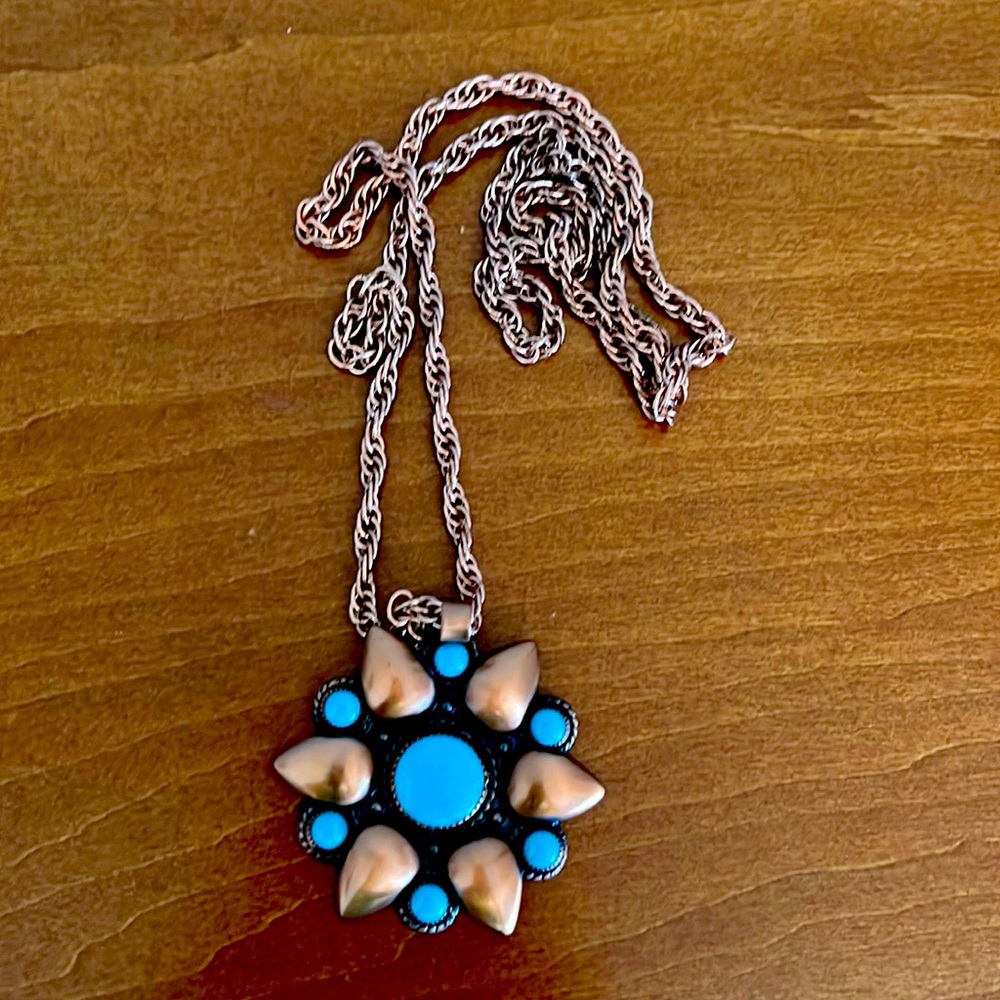 Copper Enamel Necklace, Vintage